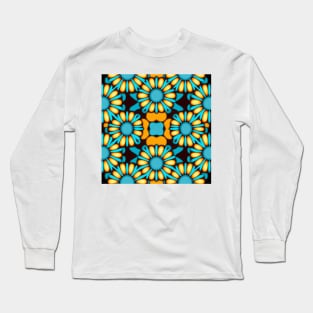 Boho Daisy Chain | Aqua with Yellow Daisies Long Sleeve T-Shirt